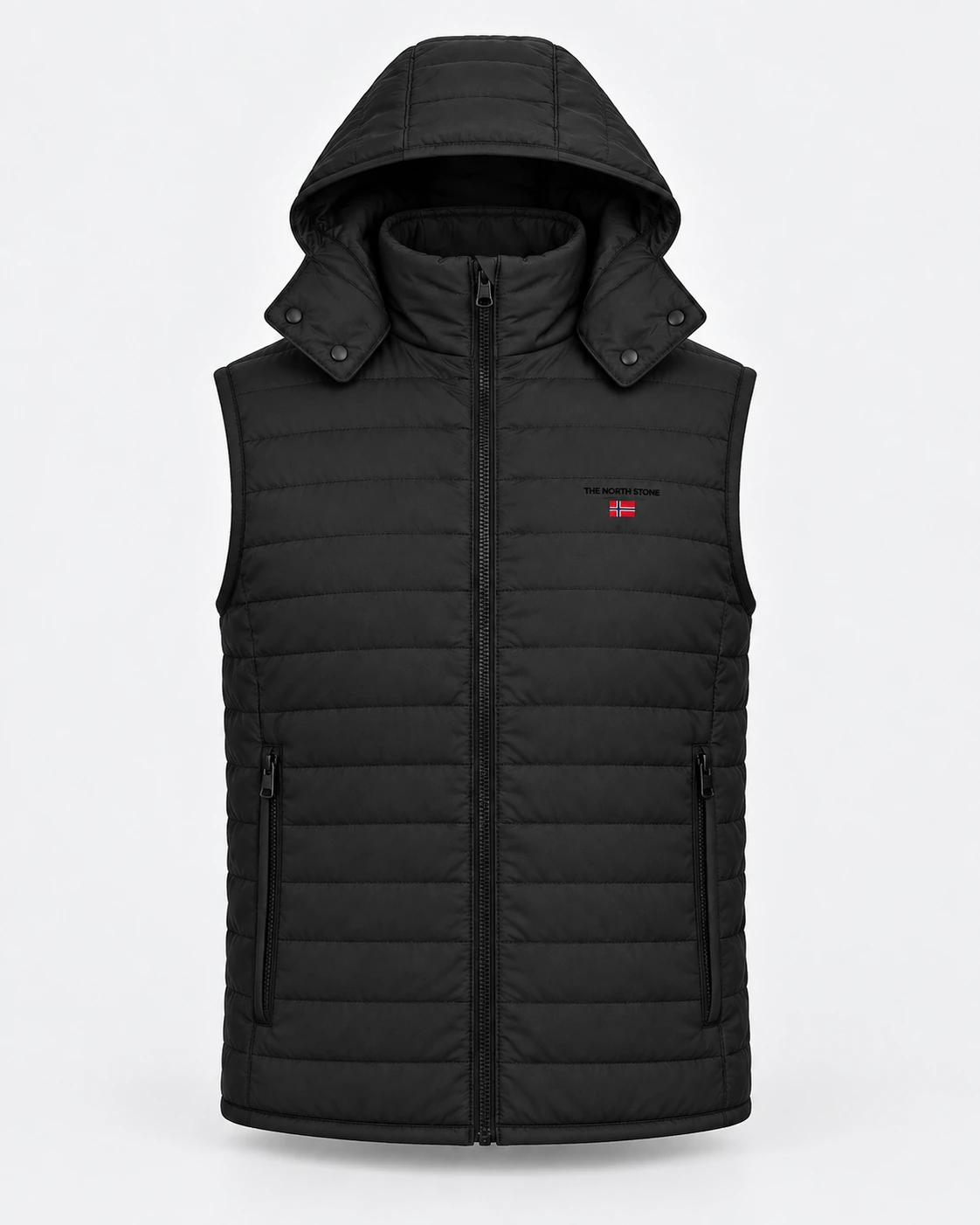 Gilet trapuntato nero — rendering realistico su manichino invisibile
